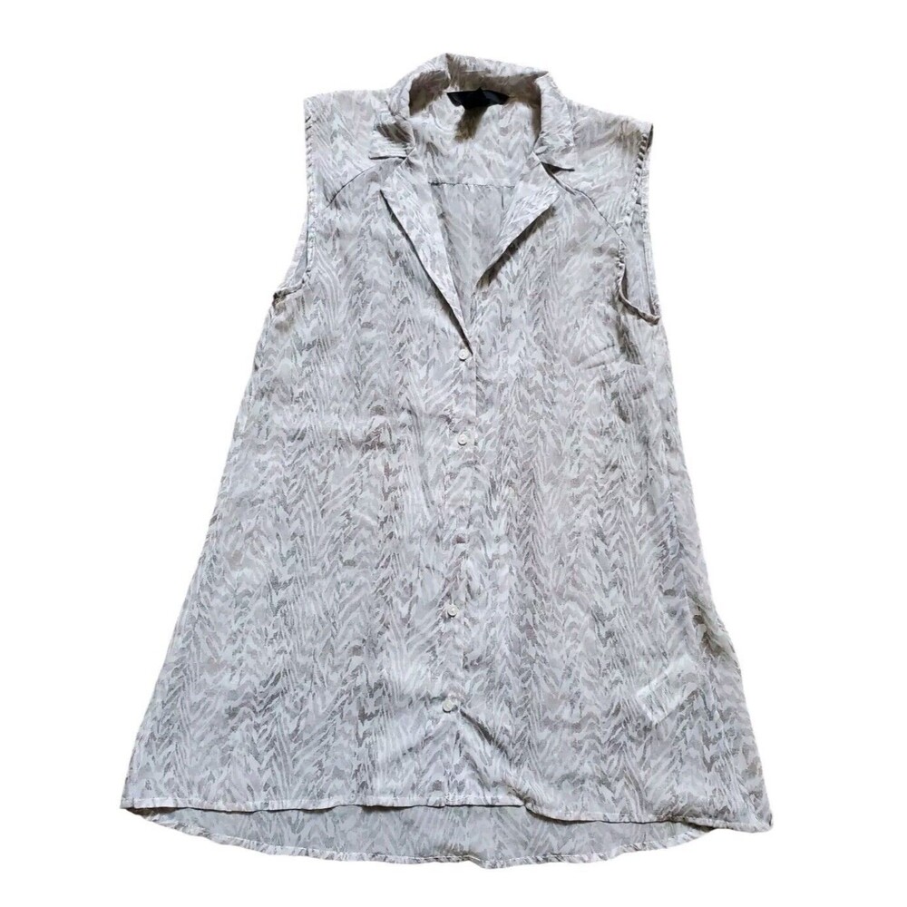 H&M Shirt Women Small Sheer Sleeveless Blouse Top Zebra Watercolor Button
